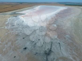 Top view of the salt lake mud sources. External similarity with craters. Mud healing springs.