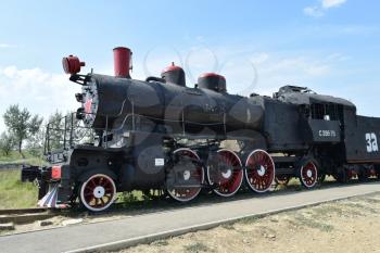 The old steam locomotive in open air museum. Oldtimer.