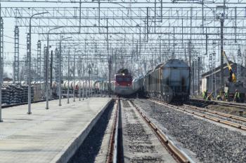 Railroad tracks at the train station. The new railway.