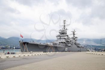 Novorossiysk, Russia - May 28, 2016: Warship Admiral Kutuzov. The area of Novorossiysk Sea Commercial Port.