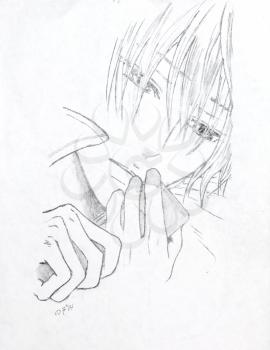 Drawing in the style of anime. Image of a man in the picture in the style of Japanese anime.