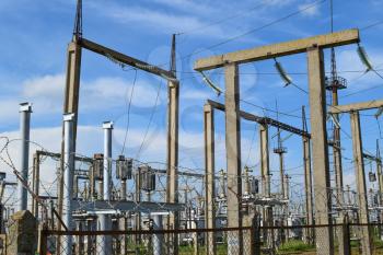 Electric substation. power transmission equipment. Stobo, wires and insulators