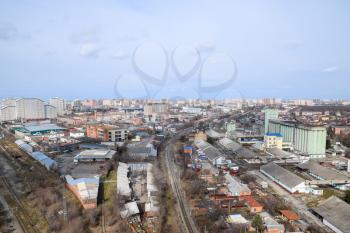 City landscape. The view from the heights of the 24th floor. Krasnodar city. Urban view