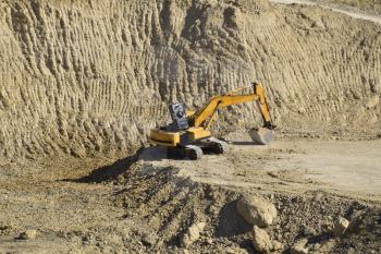 Large quarry for gravel mining, sand and clay. Mining machines and units. Mining.