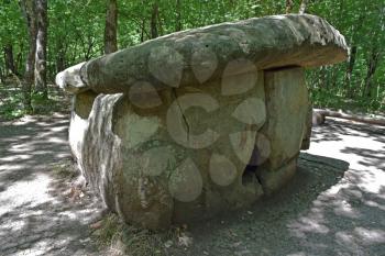 Big Shapsug dolmen. A megalytic construction in the woods of Kuban.