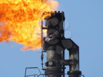 System of a torch on an oil field. Burning through a torch head.