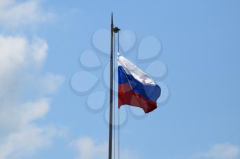 The fluttering flag of Russia. A flag on headquarters of military unit.