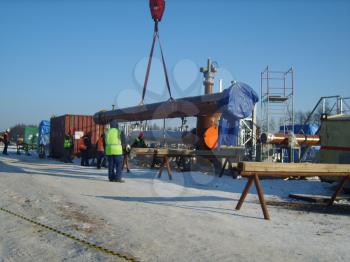 RUSSIA, SURGUT, NOVEMBER 26, 2008: Construction of an oil and gas pipeline Industrial equipment