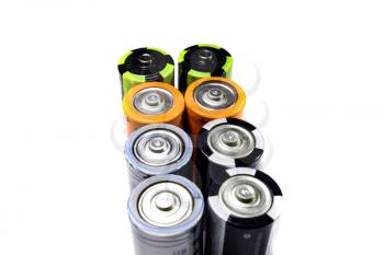 Salt and alkaline batteries, a source of energy for portable technology. AAA and AA batteries