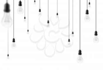 Garland of group lamp light bulbs on white background. 3D illustration