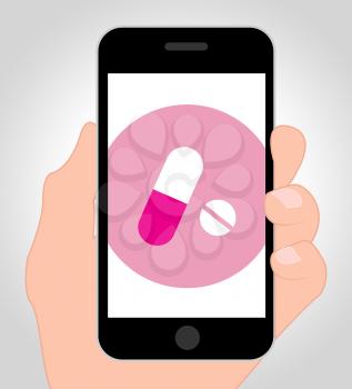 Pills Online Indicating Internet Medication 3d Illustration