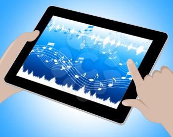 Music Indicating Soundtracks On Tablet 3d Illustration