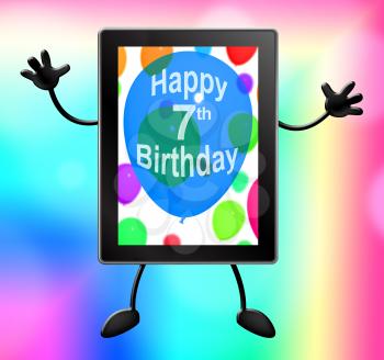 Seventh Birthday Tablet Showing 7th Party 3d Illustration