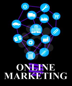 Online Marketing Icons Showing Market Promotions Online