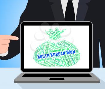 South Korean Won Indicating Worldwide Trading And Currencies