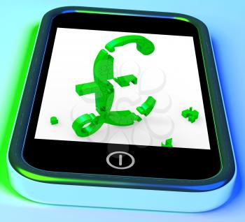 Pound Symbol On Smartphone Shows United Kingdom Finances And Currency