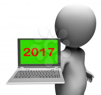 Two Thousand And Seventeen Character Laptop Showing New Year 2017