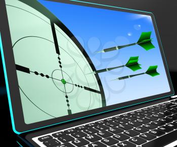 Arrows Aiming On Laptop Shows Perfect Strategies And Accurate Shoot
