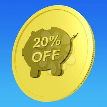 Twenty Percent Off Coin Showing Price Cut 20