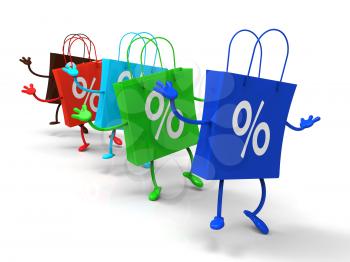 Percent Sign On Shopping Bags Shows Bargains And Promotions