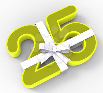Number Twenty Five With Ribbon Displaying Twenty Fifth Birthday Or Celebration