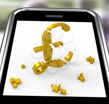 Pound Symbol On Smartphone Shows Britain Currency And Kingdom's Wealth