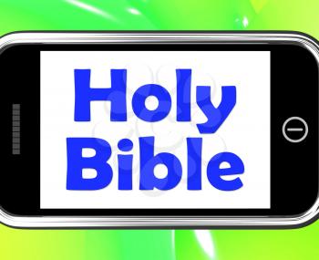 Holy Bible On Phone Showing Religious Book