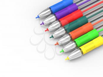Multicolored Pens On White Copyspace Showing Felt Pens With Copy Space