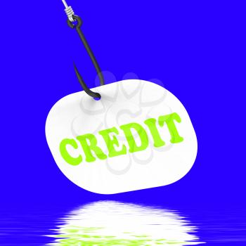 Credit On Hook Displaying Financial Loan Or Bank Money