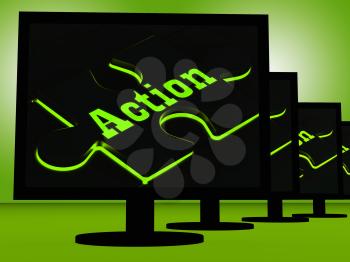 Action On Monitors Showing Acting And Motivation