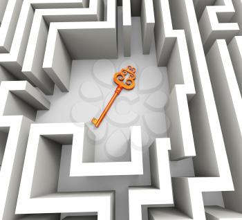 Key In Maze Shows Security Solution Puzzle