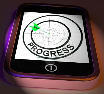 Progress Smartphone Displaying Advancement Improvement And Goals