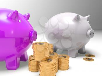Piggybanks And Coins Shows European Profits And Taxes