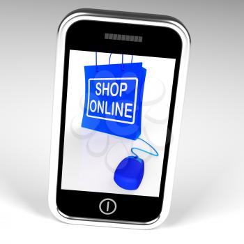 Shop Online Bag Displaying Internet Shopping and Buying