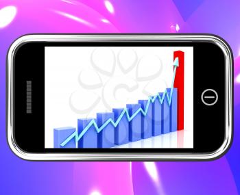 Arrow Rising On Smartphone Shows Progress Chart And Statistic Report