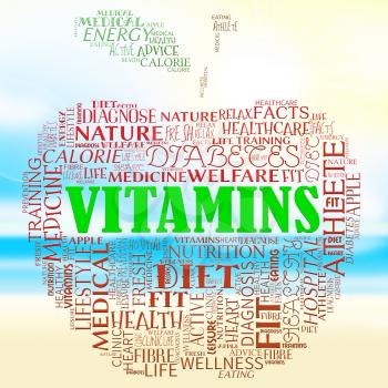 Vitamins Word On Apple Represents Nutritional Supplements And Health