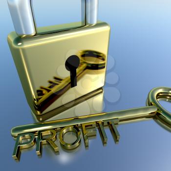 Padlock With Profit Key Showing Growth Earnings And Revenues