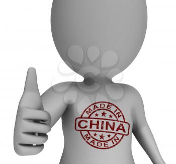 Made In China Stamp On Man Showing Chinese Products Approved