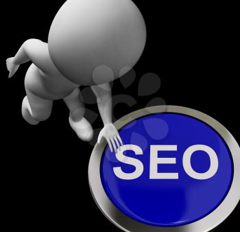 SEO Button Showing Internet Search Engine Optimisation