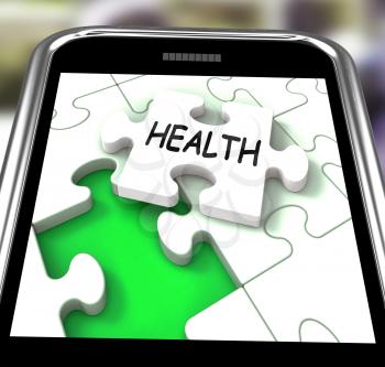 Health Smartphone Showing Medical Wellness And Self Care