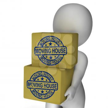 Moving House Boxes Showing New Property And Relocation