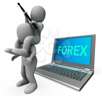 Forex Characters Laptop Showing Worldwide Fx Or Foreign Currency Trading
