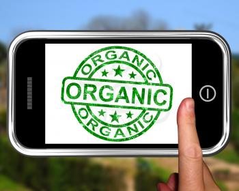 Organic On Smartphone Shows Ecological Products Or Natural Food