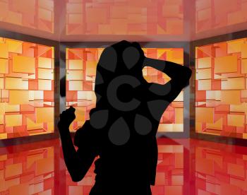 Fashionable Girl Dancing Silhouette With Monitors Shows Energetic Party