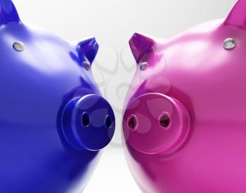 Piggy Duo Showing Investing Savings And Finances Together