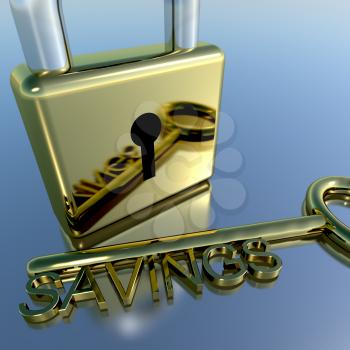 Padlock With Savings Key Showing Investment Growth Or Wealth