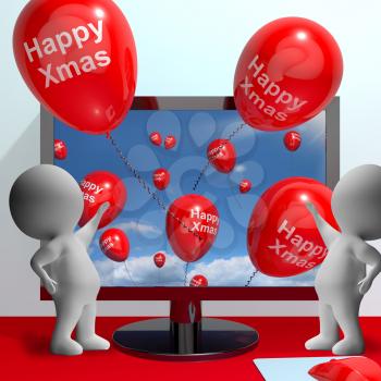 Red Balloons With Happy Xmas For Online Greeting