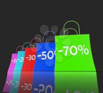 Percent Reduced On Shopping Bags Shows Bargains And Promotions