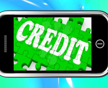 Credit On Smartphone Shows Money Loan And Withdrawals