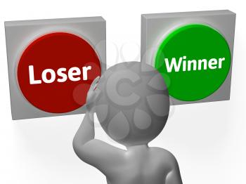 Loser Winner Buttons Showing Gambler Or Loser